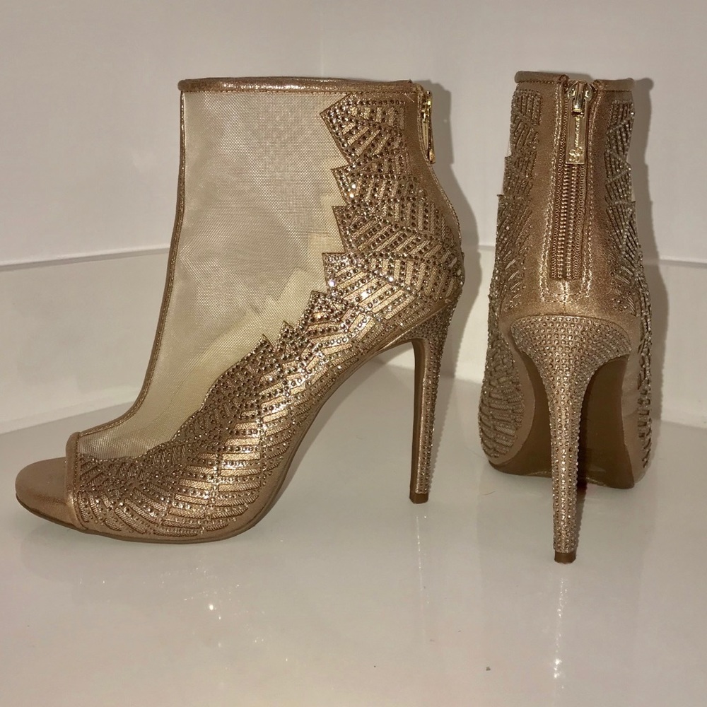 Jessica Simpson leather Rhinestones mesh booties